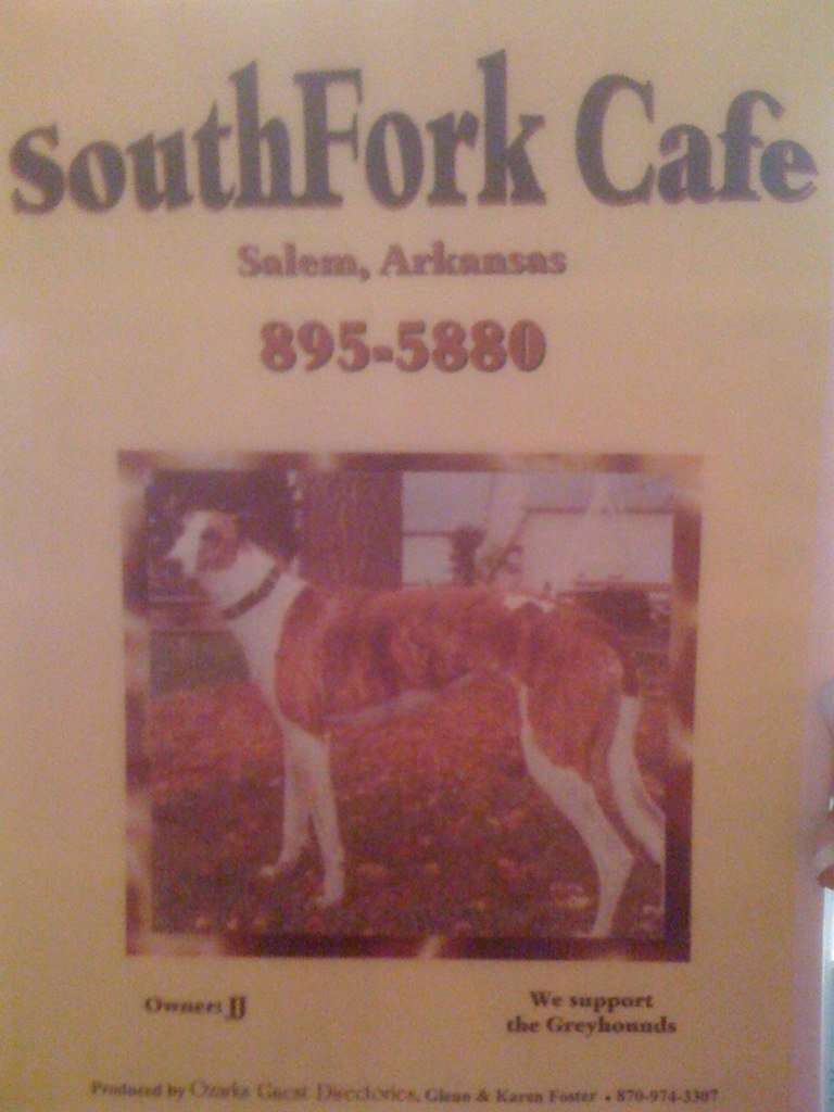 Menu at South Fork Cafe, Salem