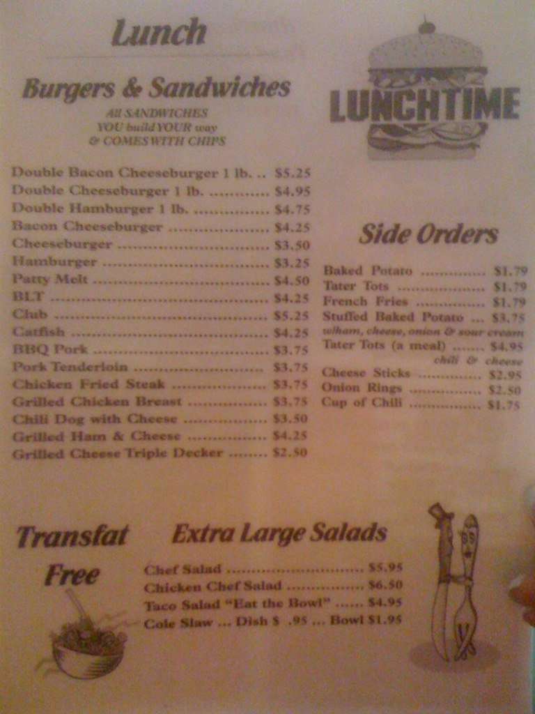 Menu at South Fork Cafe, Salem