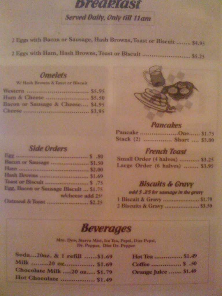 Menu at South Fork Cafe, Salem