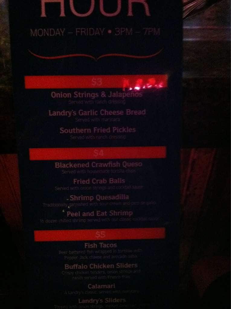 Menu at Landry's Seafood House restaurant, Branson
