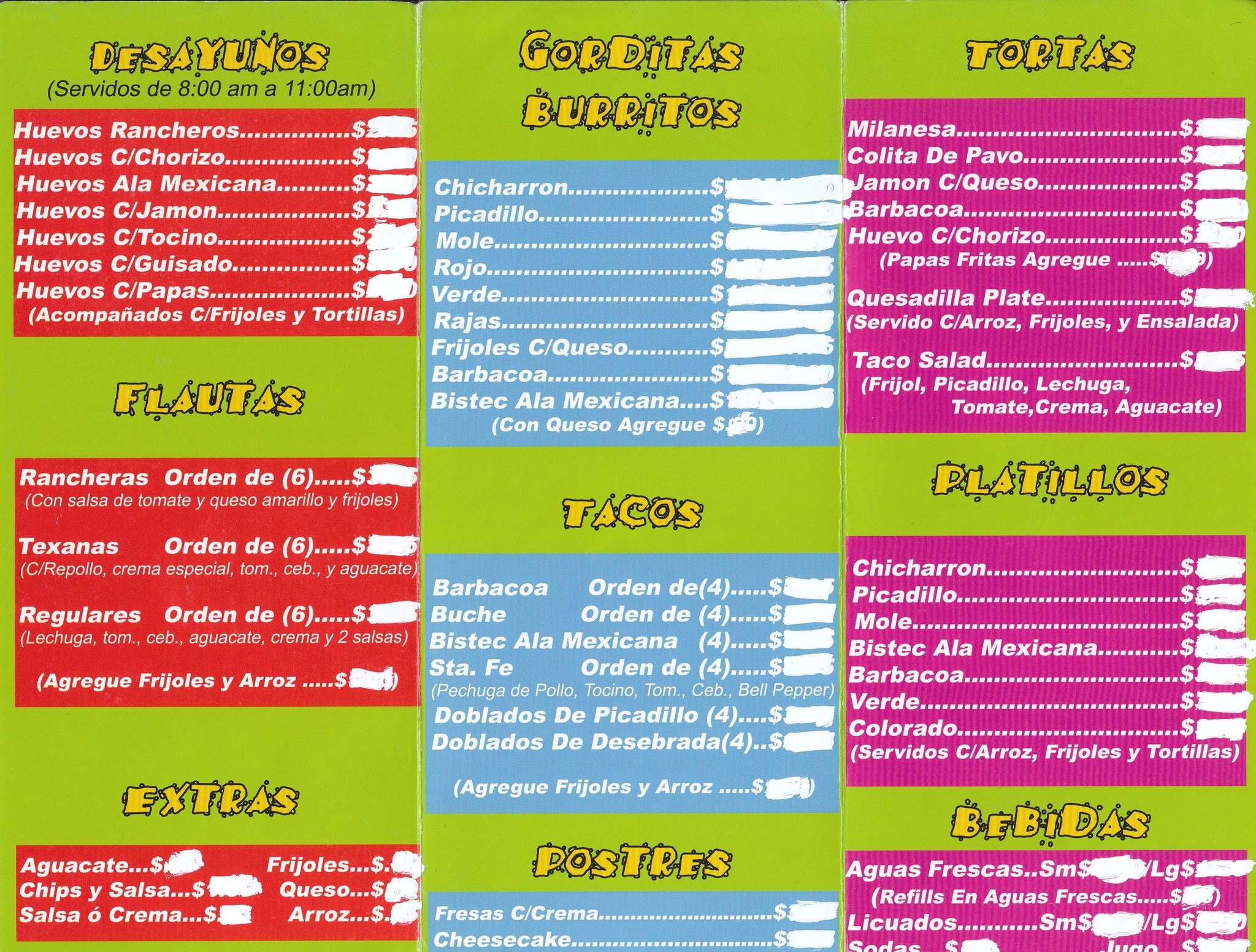 Menu at El Taquito restaurant, El Paso, Airway Blvd