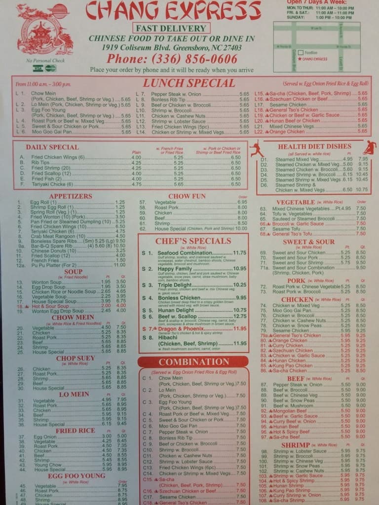 Chang's Express Chinese Restaurant Menu Urbanspoon/Zomato