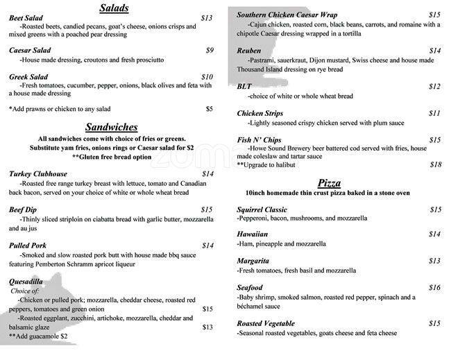Menu at Black Squirrel pub & bar, Pemberton