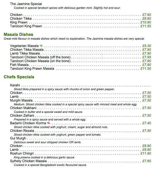 Menu at The Jasmine By Spice NouvOh! restaurant, Bexleyheath