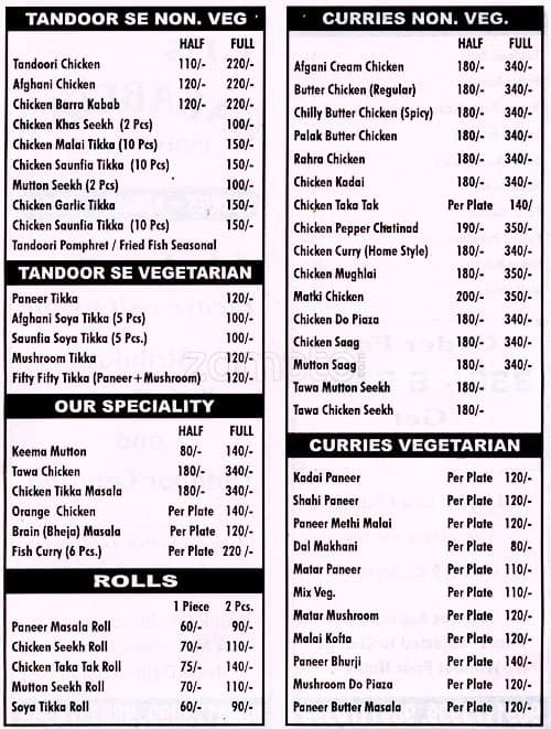 Menu at VJs Kababeque, New Delhi