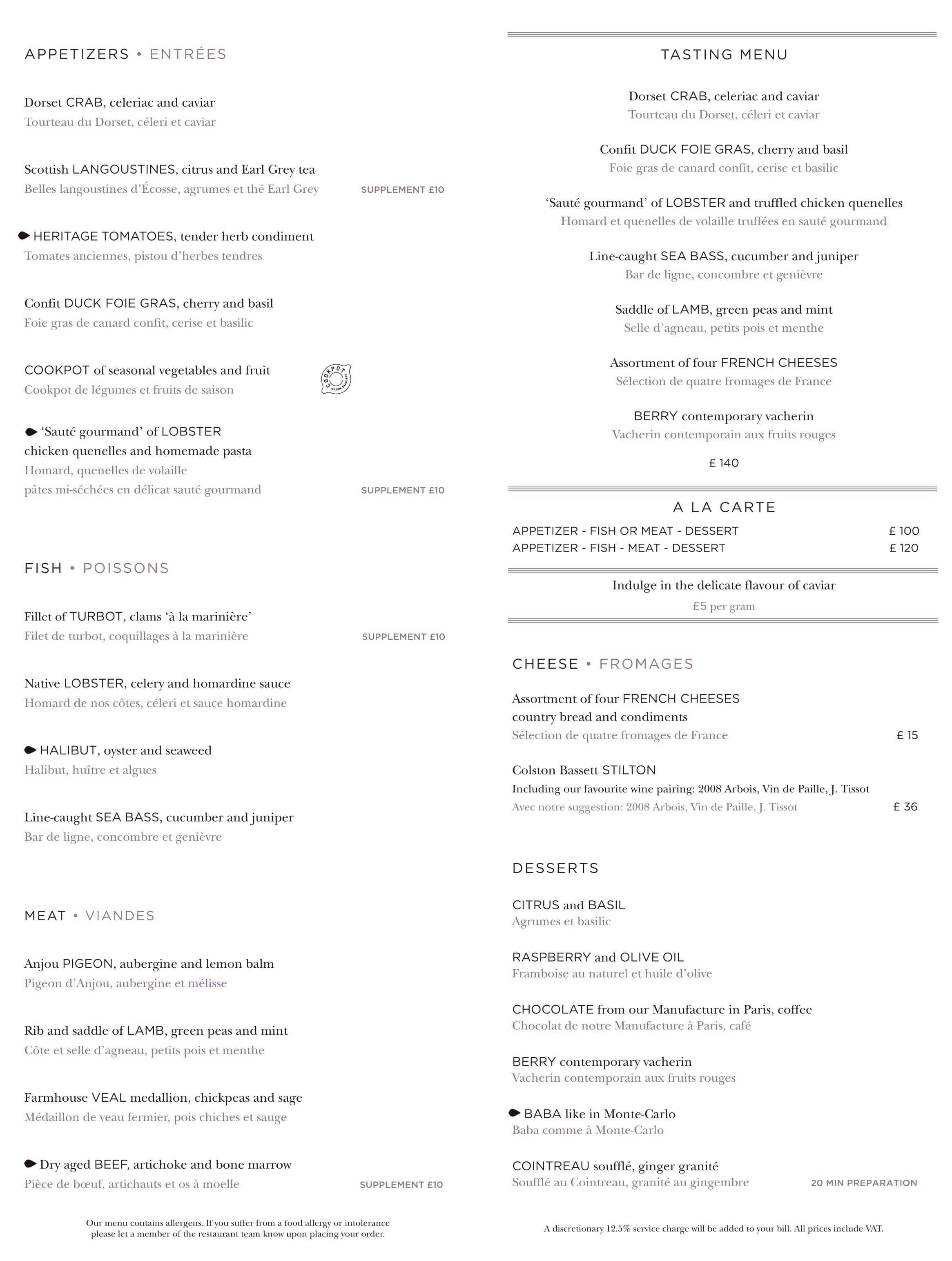 Alain Ducasse at The Dorchester Menu Zomato UK