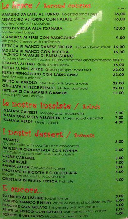 Menu di Ristorante Terno Secco 
