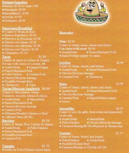 Taqueria Los Juanes Menu Menu For Taqueria Los Juanes Schaumburg Chicago