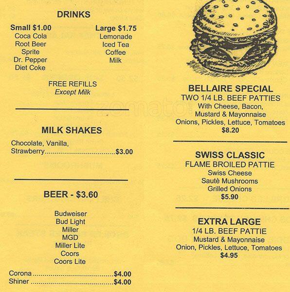 Menu at Bellaire Broiler Burger restaurant, Bellaire