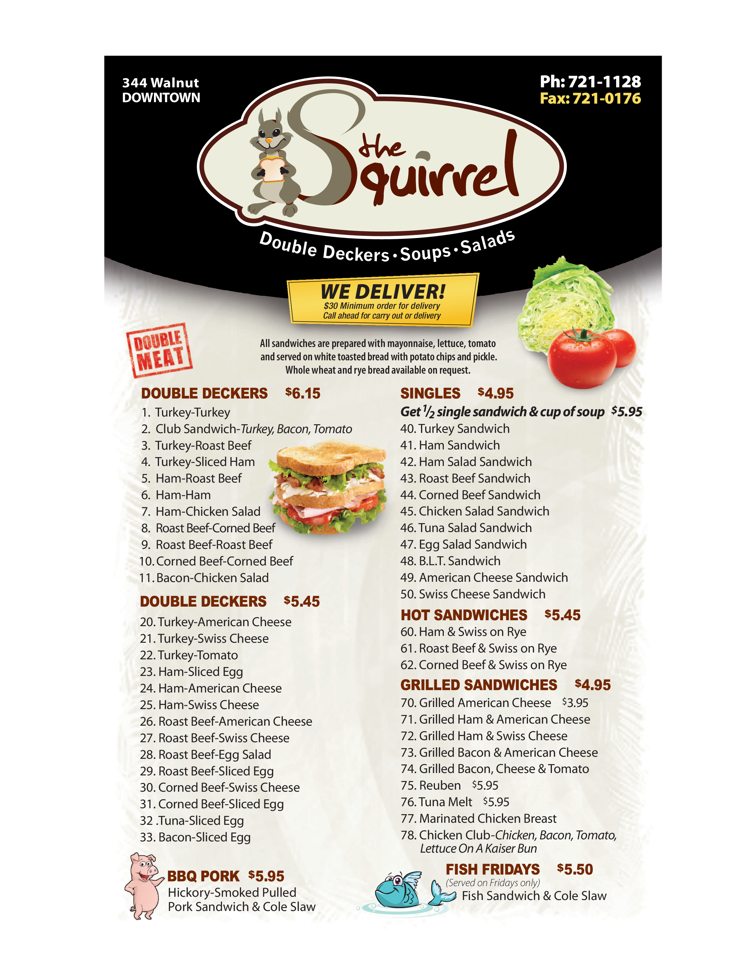 Menu at The Squirrel, 344 Walnut St Restaurant prices