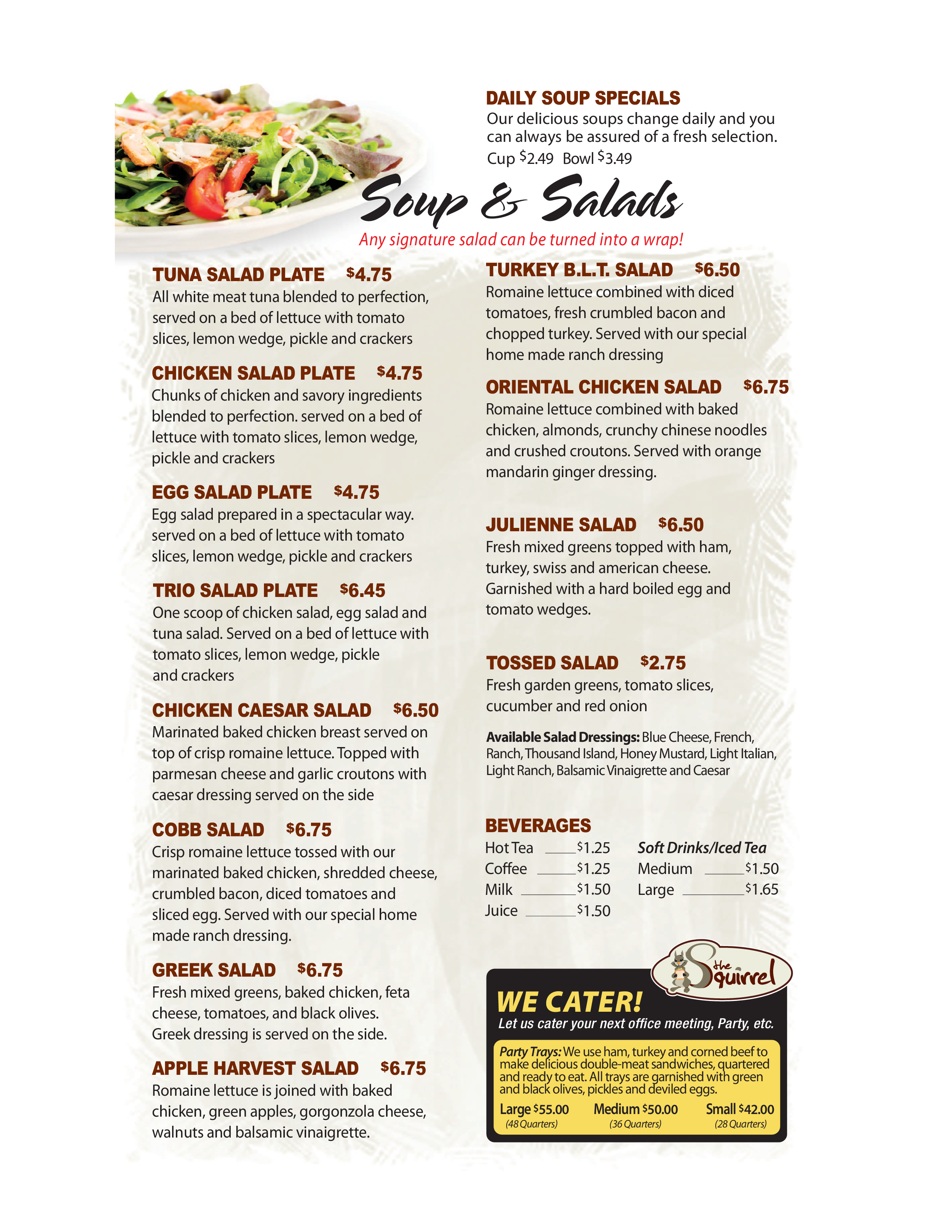 Menu at The Squirrel, 344 Walnut St Restaurant prices