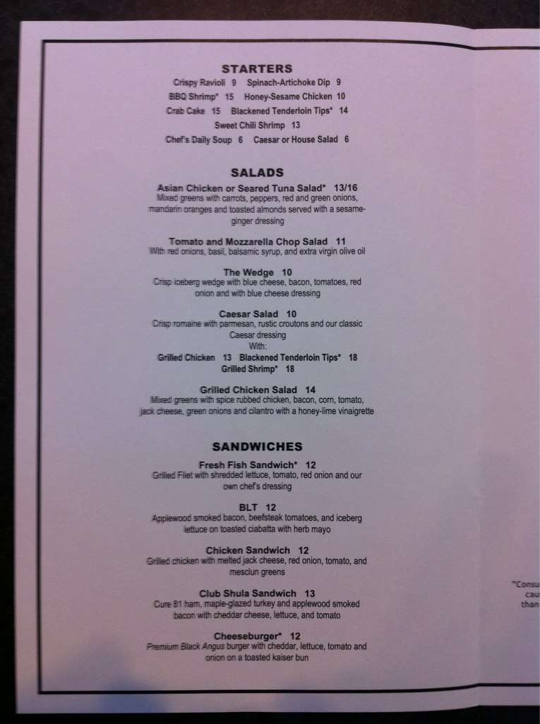 Shula's 347 Grill a Providence Foto del Menu con Prezzi Urbanspoon