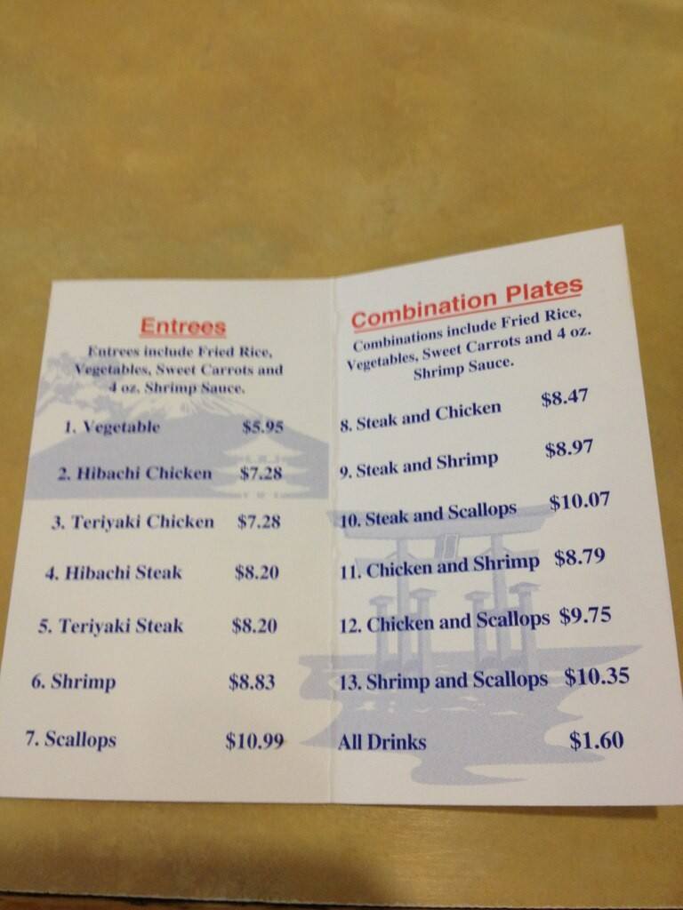 Menu at Fuji Japanese Grill restaurant, Knoxville