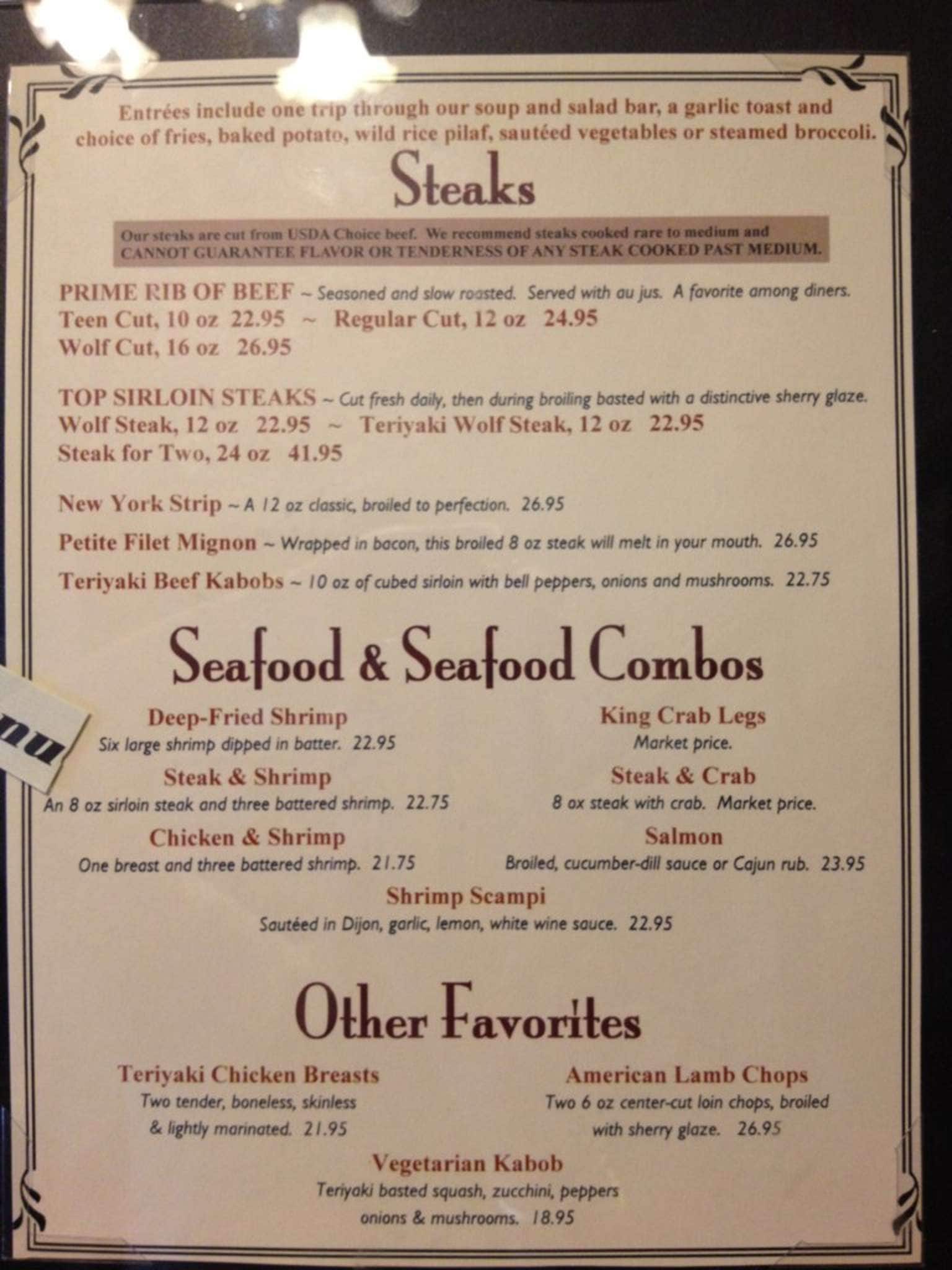 Menu at Hotel Wolf pub & bar, Saratoga