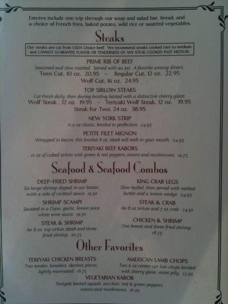 Menu at Hotel Wolf pub & bar, Saratoga