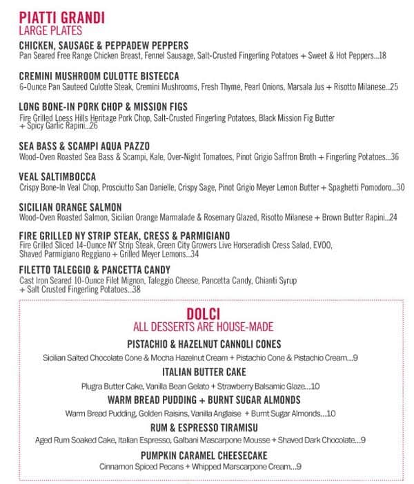 Menu at Aqua Pazzo restaurant, Boardman