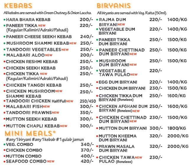royal biryani house menu