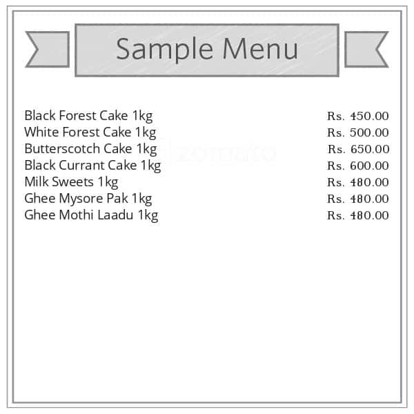 Menu of Raja Sweet & Bakery, Pallavaram, Chennai