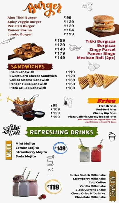 Menu Of Pizza Galleria Narela New Delhi