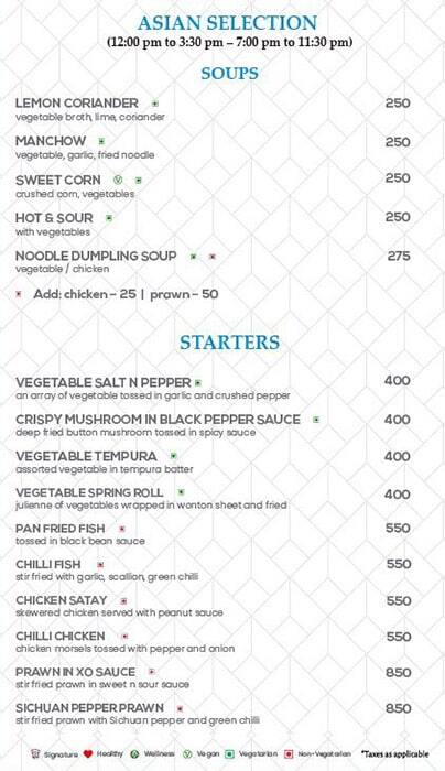 The Chancery Pavilion menu