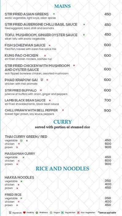 The Chancery Pavilion menu