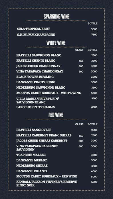 The Chancery Pavilion menu