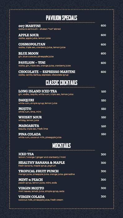 The Chancery Pavilion menu