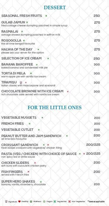 The Chancery Pavilion menu