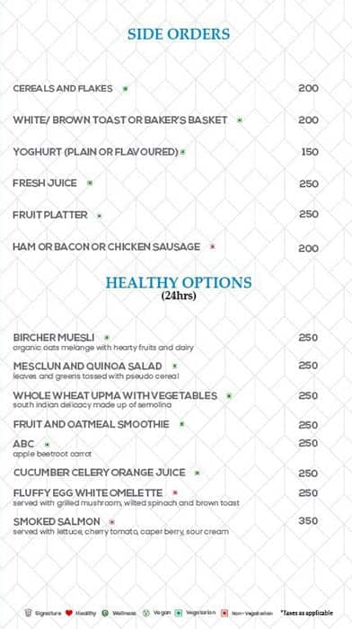 The Chancery Pavilion menu