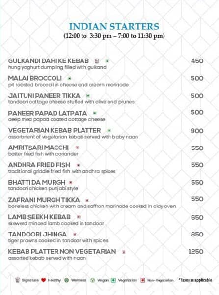 The Chancery Pavilion menu
