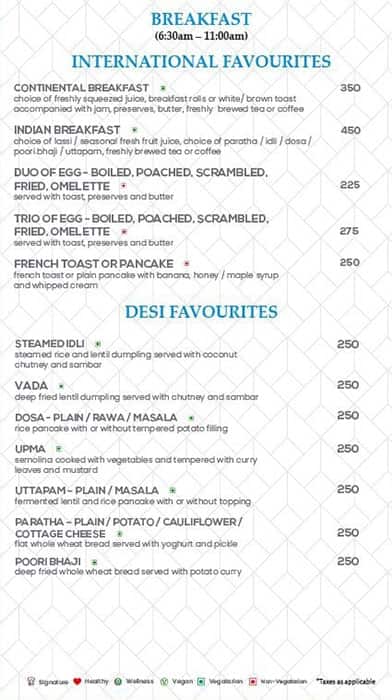 The Chancery Pavilion menu