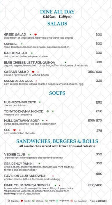 The Chancery Pavilion menu