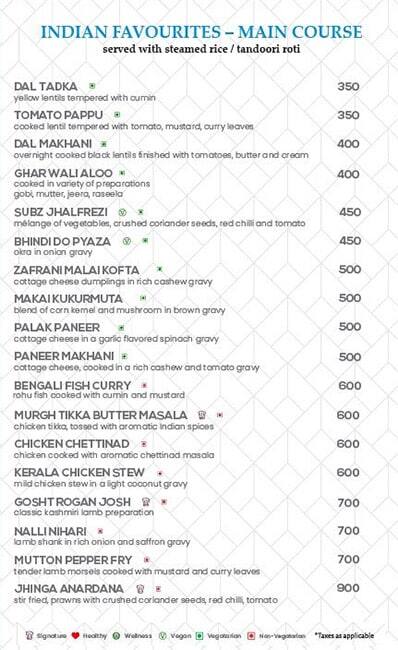 The Chancery Pavilion menu
