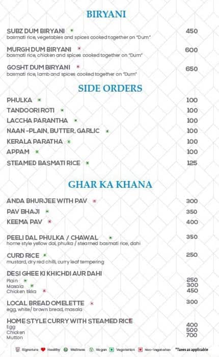 The Chancery Pavilion menu