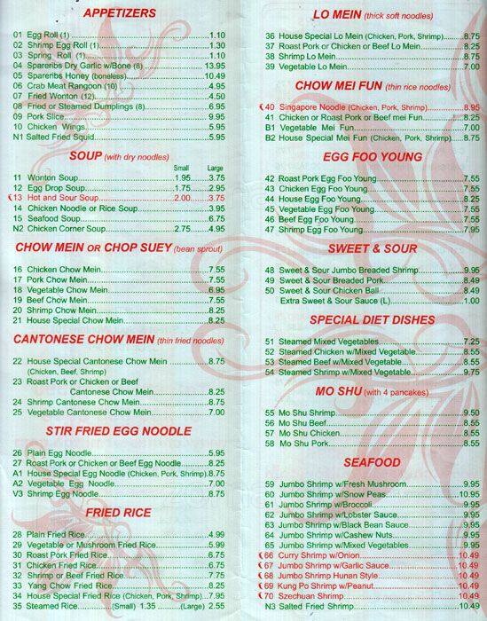 Menu de China Star