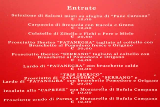 Menu di Sanvittore 