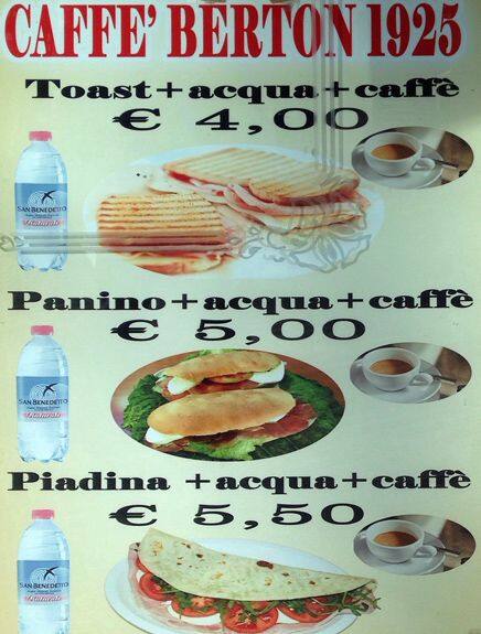Menu di Cafè Berton 1925 