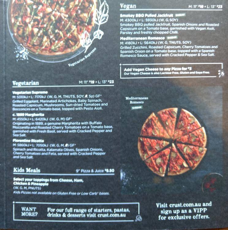 Crust Pizza menu