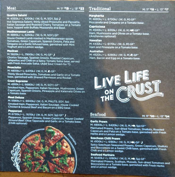 Crust Pizza menu
