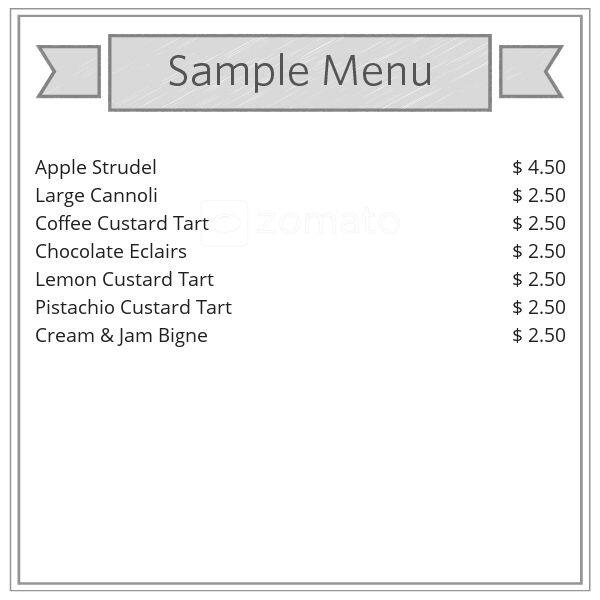 Pastry Paradise Menu, Menu podniku Pastry Paradise, Lalor, Melbourne