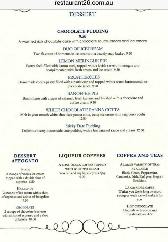 Carta de Restaurant 26
