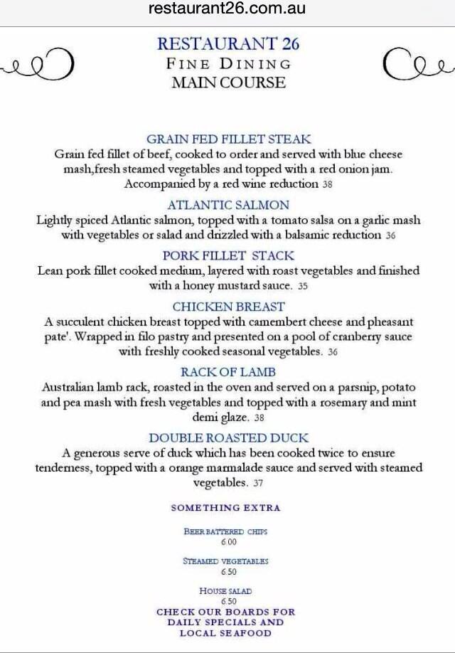 Carta de Restaurant 26