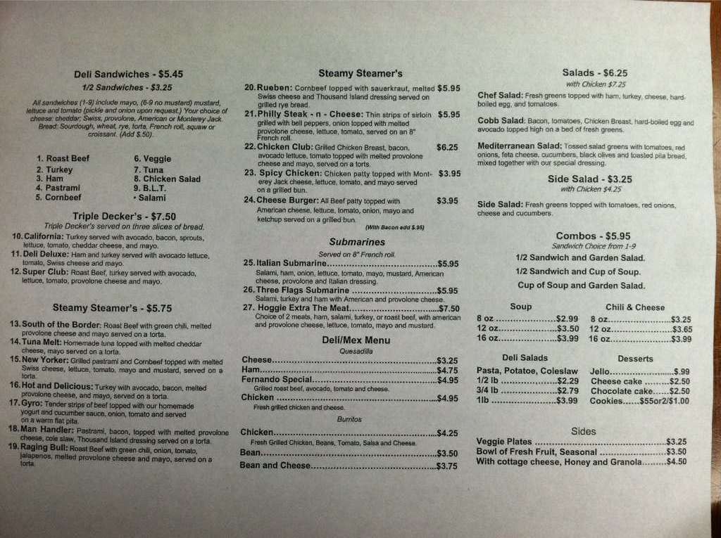 Menu at Beyer Deli restaurant, San Diego