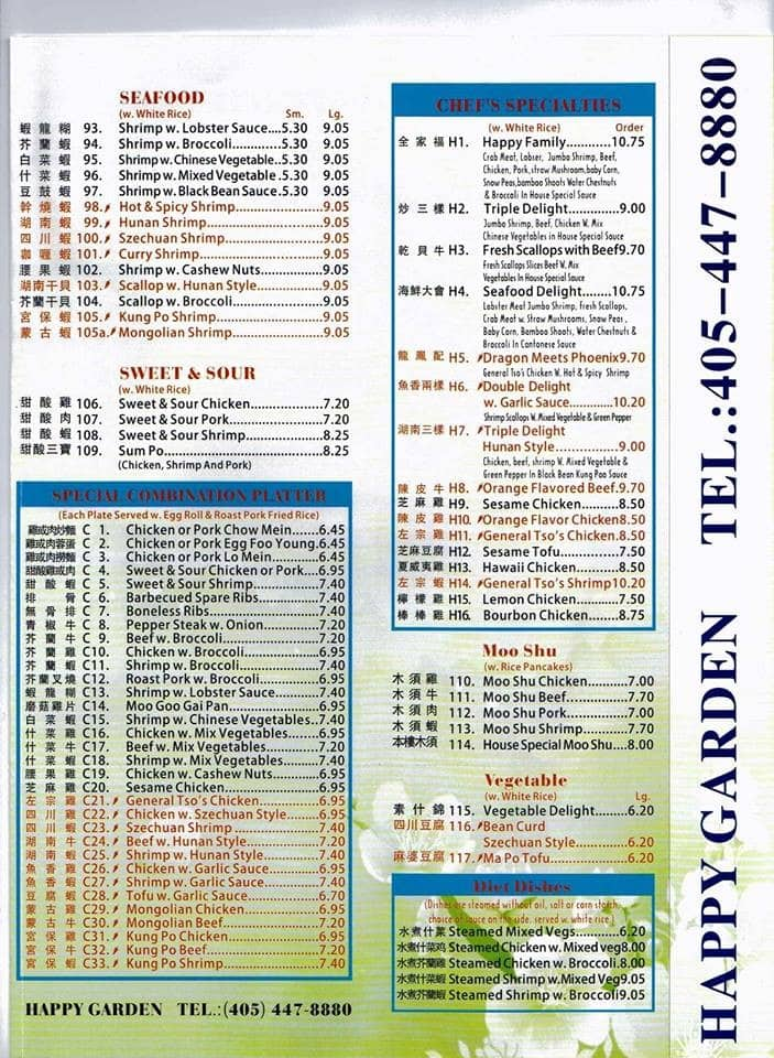 Happy Garden Chinese Restaurant Menu