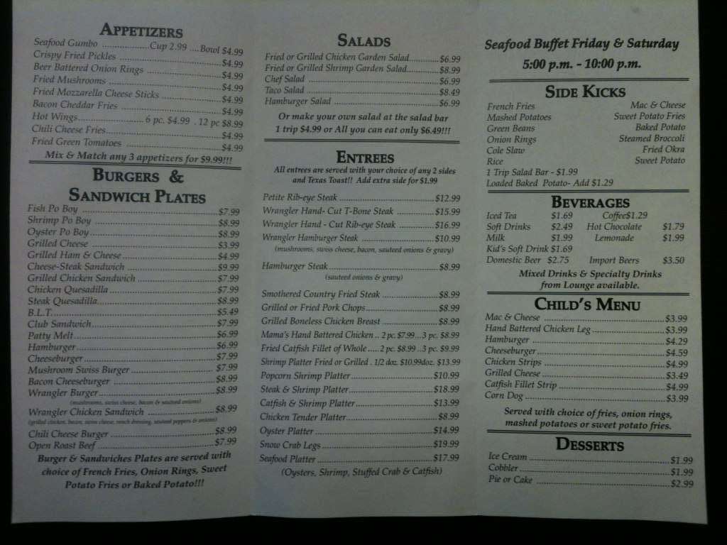 Wrangler Steakhouse & Buffet Menu Urbanspoon/Zomato