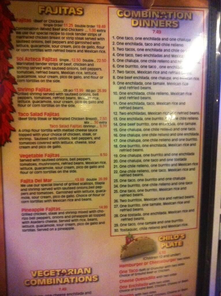 Sol Azteca Menu