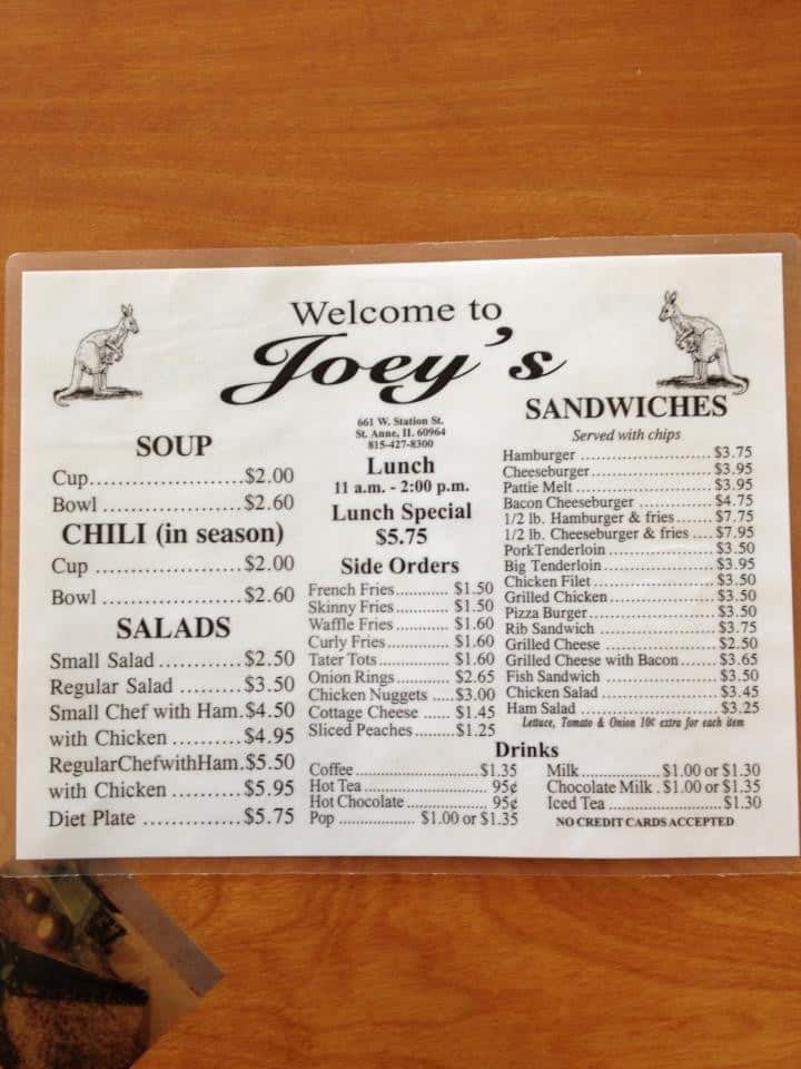 Joey's Menu, Menu for Joey's, Saint Anne, Saint Anne Urbanspoon/Zomato