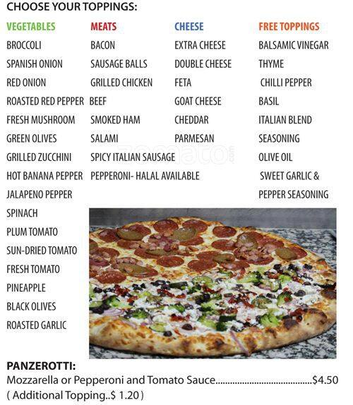 Menu au Red Dice pizzeria, Toronto