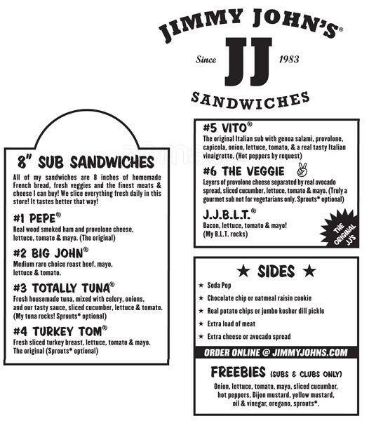 Jimmy John Printable Menu