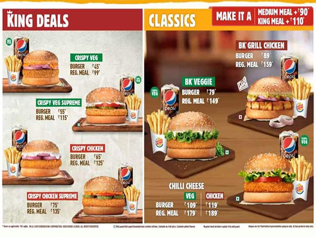 Burger King Menu Menu For Burger King Banjara Hills Hyderabad